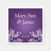 Hochzeitsfeier Vintage Wirbel 2 Lila Serviette (Vorderseite)
