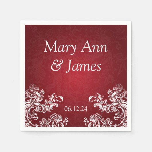 Hochzeitsfeier Vintage Wirbel 2 Rot Serviette (Vorderseite)