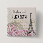Hochzeitsfeier Vintager Eiffelturm Button (Vorderseite)