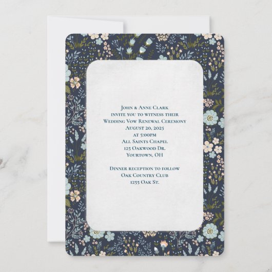 Hochzeitsfeier Vow Renewal Blumenrahmen Foto Einladung (Rückseite)