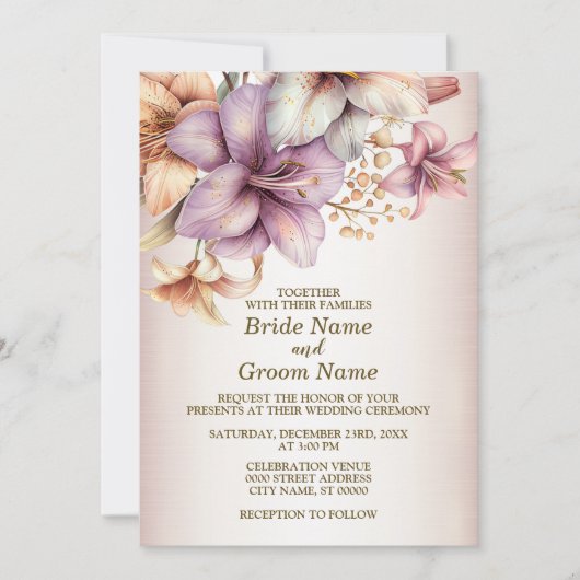 Hochzeitsfeier Wasserfarbe Boho Rosa Blume Elegant Einladung (Vorderseite)