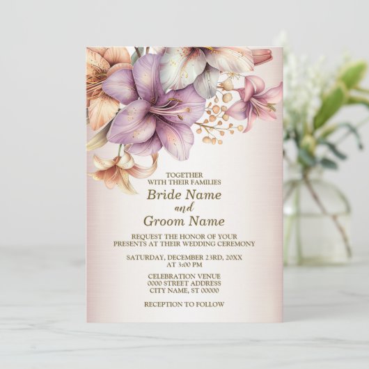 Hochzeitsfeier Wasserfarbe Boho Rosa Blume Elegant Einladung (Stehend Vorderseite)