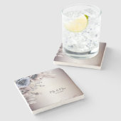 Hochzeitsfeier Wasserfarbe Pastellblau Beige Blume Steinuntersetzer (Seitenansicht)