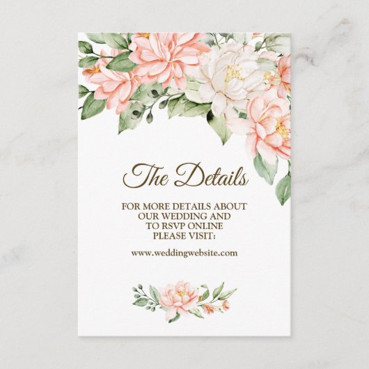 Hochzeitsfeier Wasserfarbe Peach Weiße Blume Begleitkarte (Vorderseite)