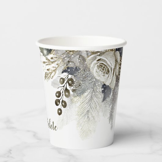 Hochzeitsfeier Wasserfarbe Silber Golden White Ros Pappbecher (Rückseite)