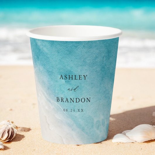 Hochzeitsfeier "Watercolor Ocean Summer Blue Beach Pappbecher