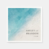 Hochzeitsfeier "Watercolor Ocean Summer Blue Beach Serviette (Vorderseite)