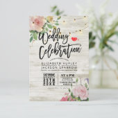 Hochzeitsfeier Weißholz-Blumenzitzer Einladung (Stehend Vorderseite)