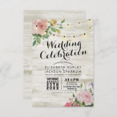 Hochzeitsfeier Weißholz-Blumenzitzer Einladung (Vorne/Hinten)