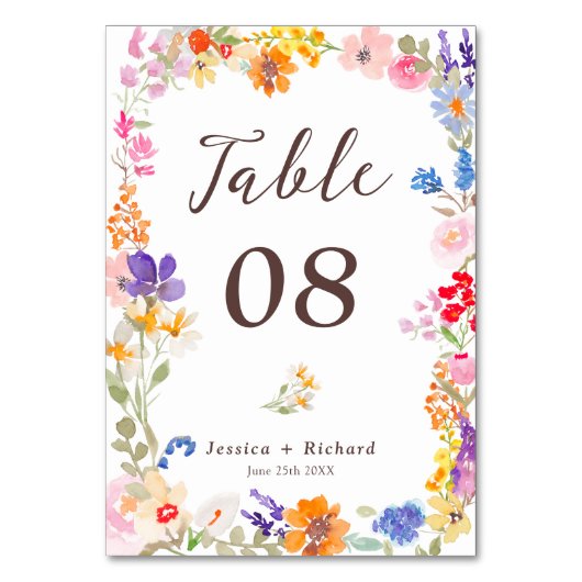 Hochzeitsfeier Wildblumen Boho garden Tischnummer (Rückseite)
