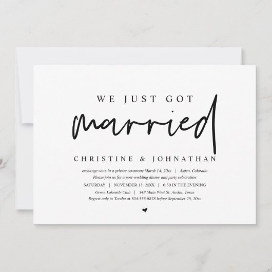 Hochzeitsfeier, wir haben gerade Verheiratete Einl Einladung (Vorderseite)