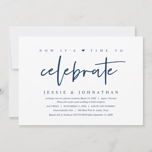 Hochzeitsfeier, Zeit zum Feiern, Navy Blue Einladung (Vorderseite)