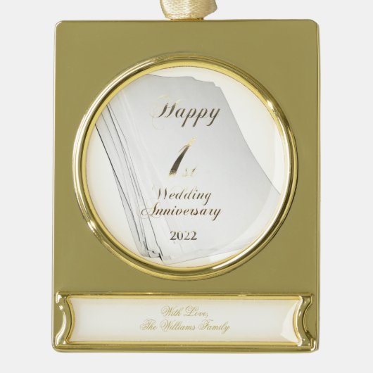Hochzeitsfeier zum ersten Mal Banner-Ornament Gold (Vorderseite)