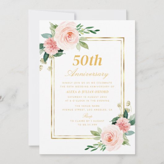 Hochzeitsfeier zum Thema Blumengold Einladung (Vorderseite)