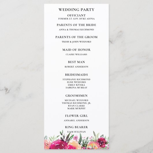 Hochzeitsfeierlichkeiten für Wasserfarben - Rosa B Programm (Rückseite)