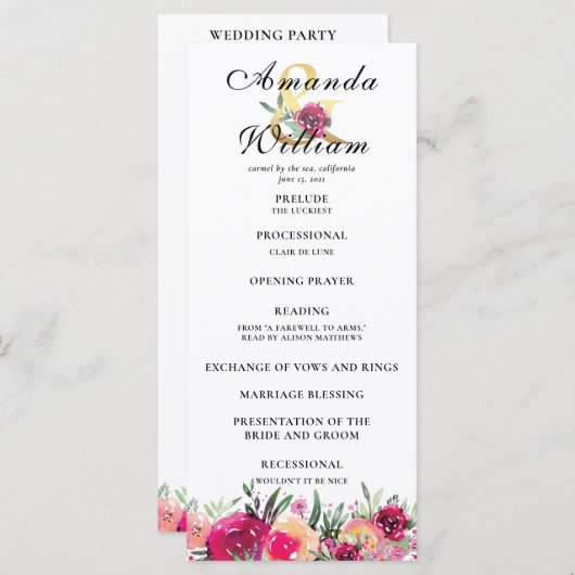 Hochzeitsfeierlichkeiten für Wasserfarben - Rosa B Programm (Vorne/Hinten)