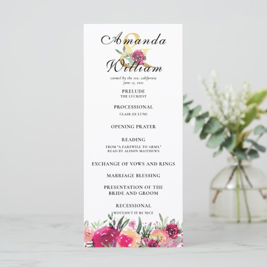 Hochzeitsfeierlichkeiten für Wasserfarben - Rosa B Programm (Stehend Vorderseite)