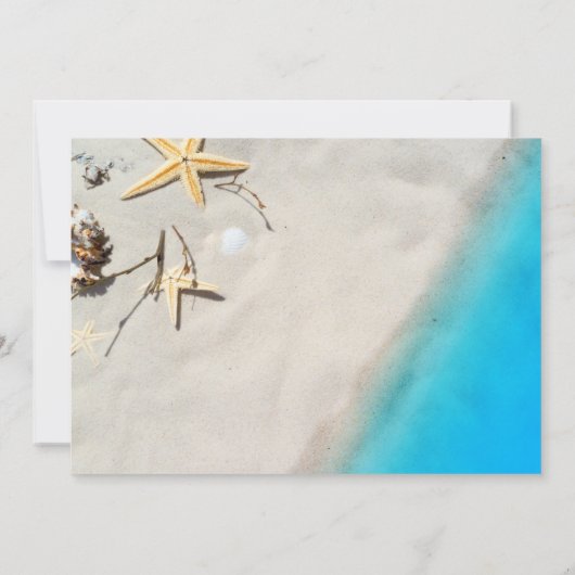 Hochzeitsfeiern am sommerlichen Strand mit tropisc Einladung (Rückseite)