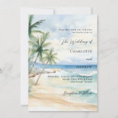 Hochzeitsfeiern am Strand mit Palmen Einladung (Vorderseite)