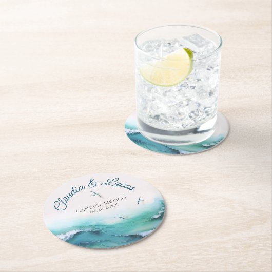 Hochzeitsfeiern am Strand Runder Pappuntersetzer (Vor Ort)