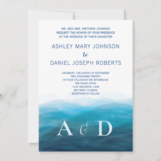 Hochzeitsfeiern am Strand, Türkis Einladung (Vorderseite)