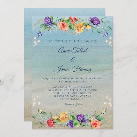 Hochzeitsfeiern am Ufer Einladung (Vorne/Hinten)