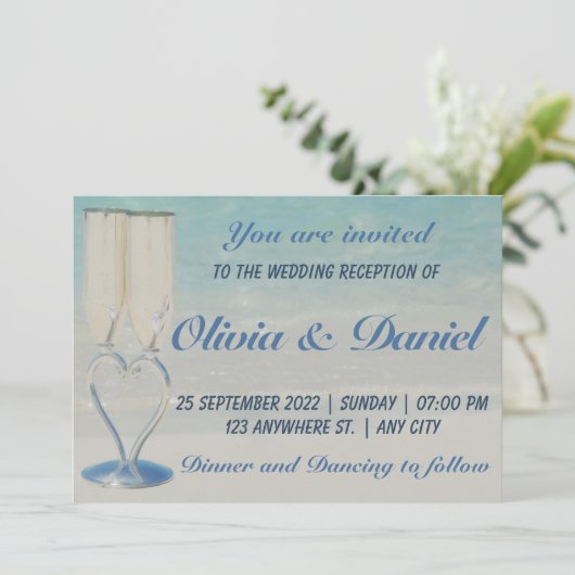 Hochzeitsfeiern am Zielstrand Save the Date (Stehend Vorderseite)