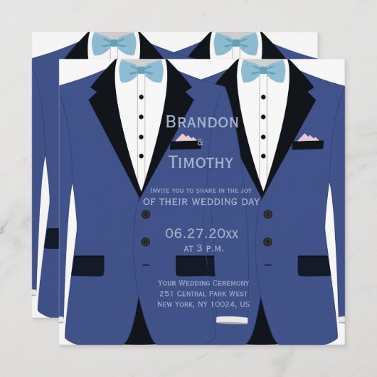 Hochzeitsfeiern auf dem Platz mit hellblauen und w Einladung (Vorne/Hinten)