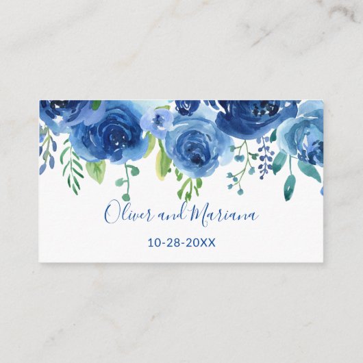 Hochzeitsfeiern auf der Blue Floral Begleitkarte (Rückseite)