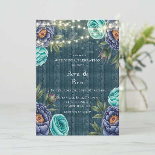 Hochzeitsfeiern auf Hochzeiten von Navy-Peonies & Einladung (Stehend Vorderseite)