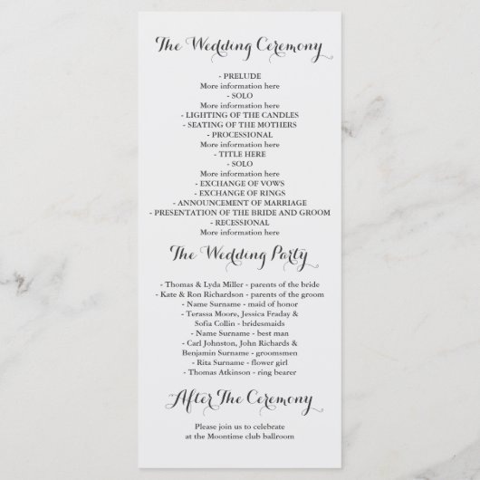 Hochzeitsfeiern auf rustikalem Land Programm (Rückseite)