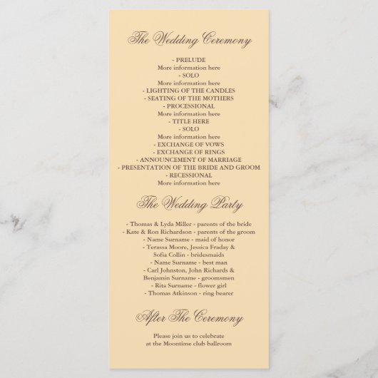 Hochzeitsfeiern auf rustikalem Land Programm (Rückseite)