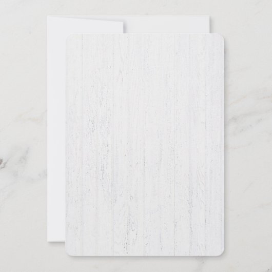 Hochzeitsfeiern auf weißem Holz Einladung (Rückseite)