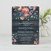 Hochzeitsfeiern für Navy & Copper Peony Wood Einladung (Stehend Vorderseite)