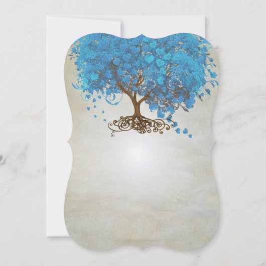 Hochzeitsfeiern im Blue Ocean Blue Heart Leaf Tree Einladung (Rückseite)