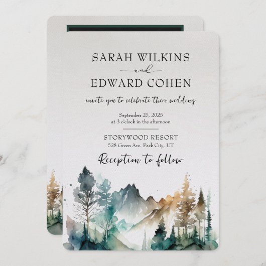 Hochzeitsfeiern im Gebirgswald Einladung (Vorne/Hinten)