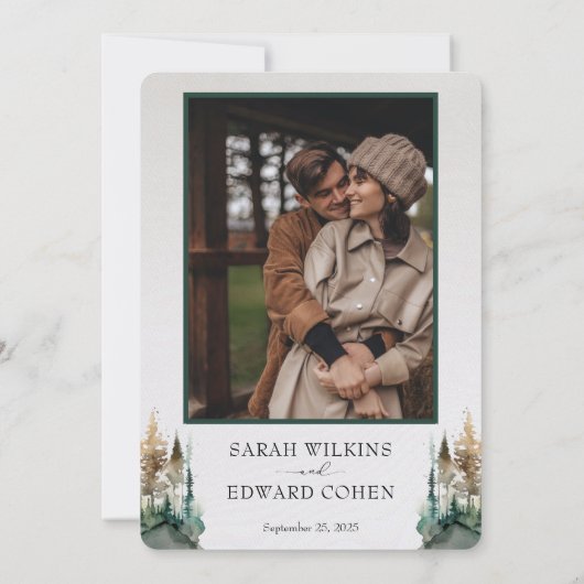 Hochzeitsfeiern im Gebirgswald Einladung (Rückseite)