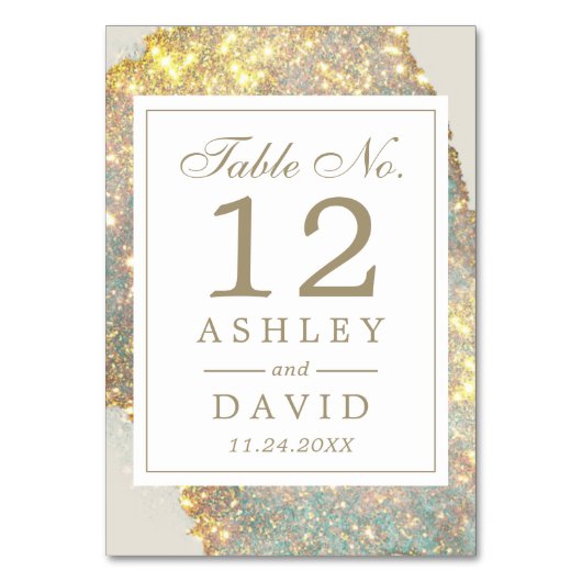 Hochzeitsfeiern im modernen Glitzer - Tischnummer (Vorderseite)