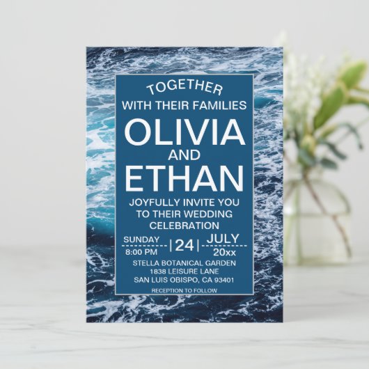 Hochzeitsfeiern im tropischen Meer Einladung (Stehend Vorderseite)