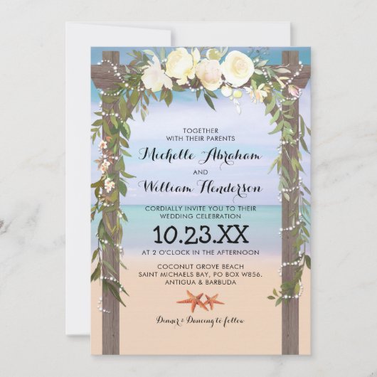 Hochzeitsfeiern im tropischen Strand Einladung (Vorderseite)