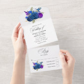 Hochzeitsfeiern in Blau und Gold in einem Invi All In One Einladung (Abreißen)