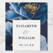 Hochzeitsfeiern in Blau und Gold Weinetikett (Einzelnes Label)