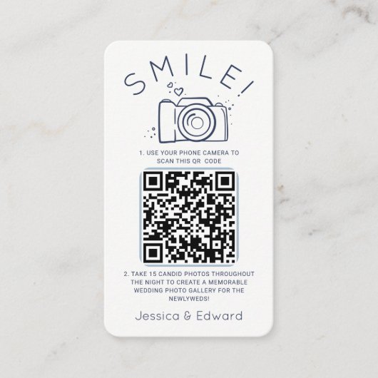 Hochzeitsfeiern in Blue Memorable Fotos Qr Code Mo Platzkarte (Vorderseite)
