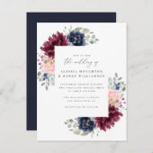 Hochzeitsfeiern in Burgund & Navy Einladungspostkarte (Vorne/Hinten)