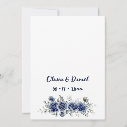 Hochzeitsfeiern in Elfenbein und Silberblauen Einladung (Rückseite)