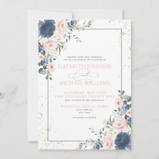 Hochzeitsfeiern in hellblauem Rosa Einladung (Vorderseite)