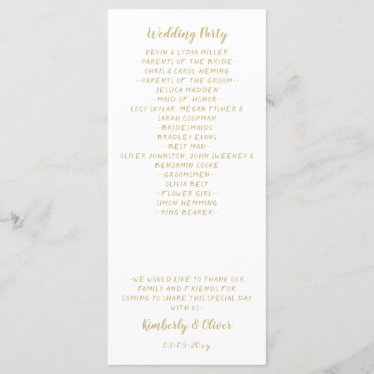 Hochzeitsfeiern in Marsala Programm (Rückseite)