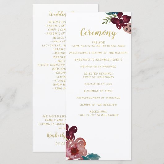 Hochzeitsfeiern in Marsala Programm (Vorne/Hinten)