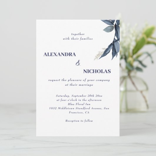 Hochzeitsfeiern in Navy Blue Modern Einladung (Stehend Vorderseite)