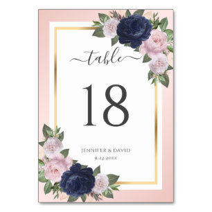 Hochzeitsfeiern in Navy Blue und Blush Floral Tisc Tischnummer
